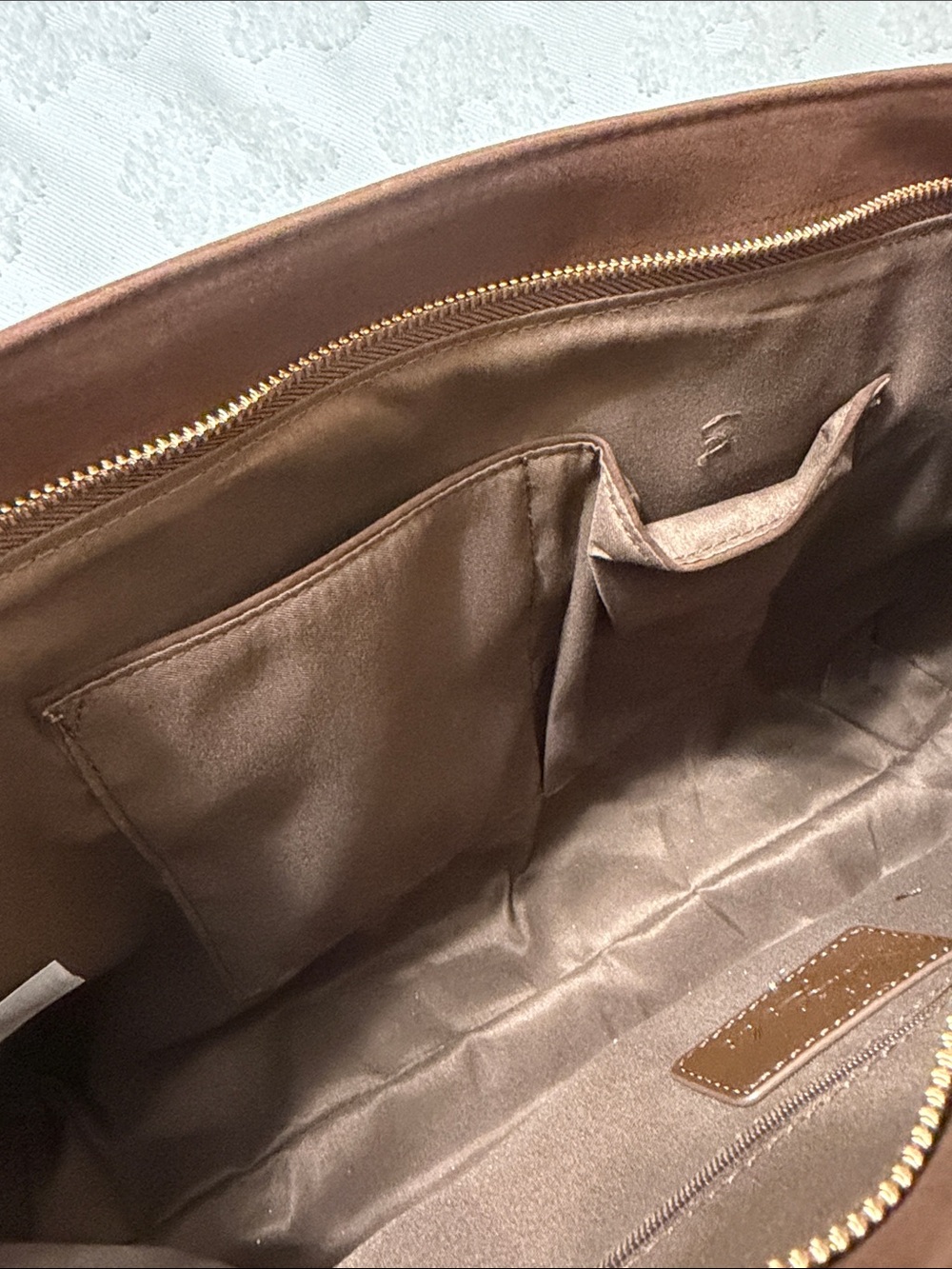 Dark Brown Suede Tote Bag with Front Pocket - Picture 6 of 10